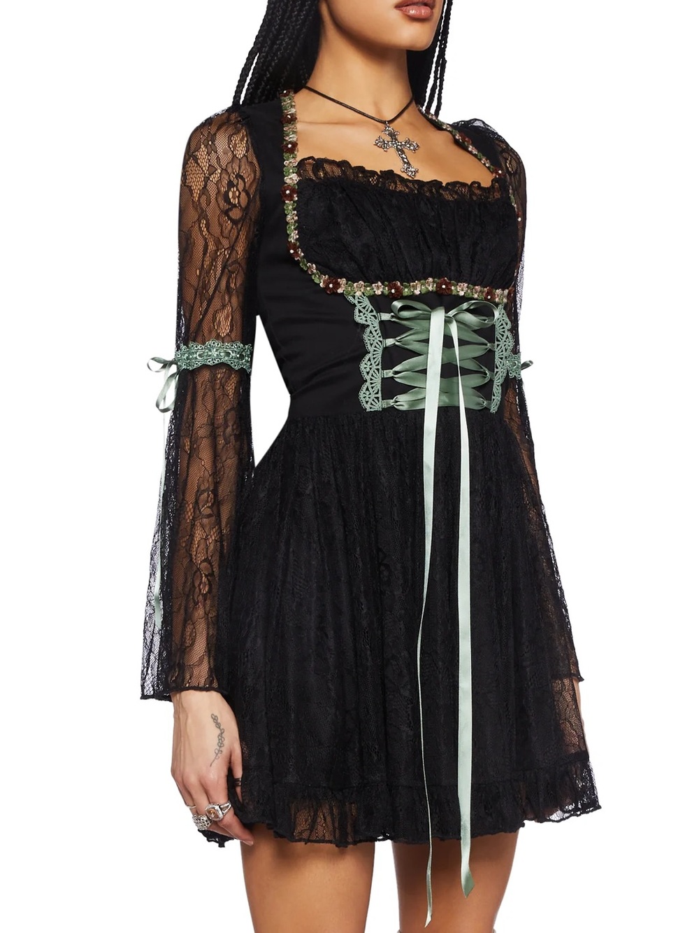 DollsKill Current Mood MYTHS N' LEGENDS MINI DRESS - BLACK LACE, size L (BNWT) - Picture 3 of 10